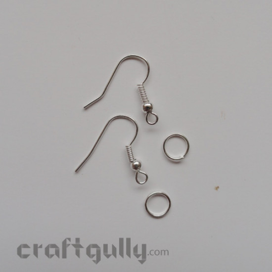 Metal Earring Hooks with Ring - Silver Color