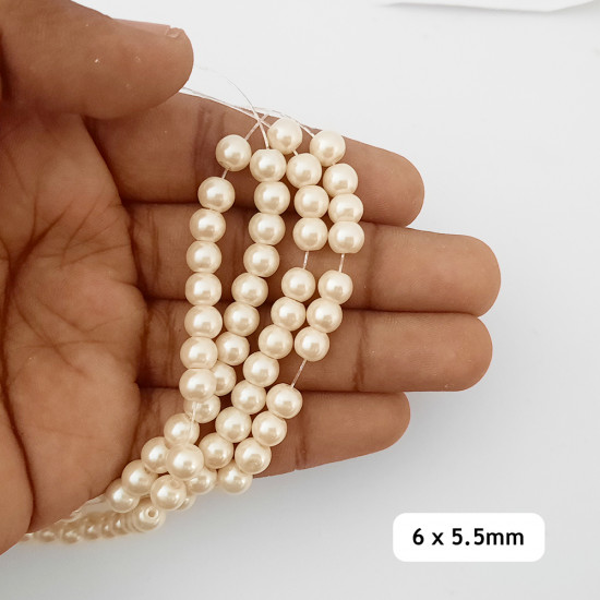 Glass Beads 6mm Pearl Finish - Ivory #2 - 1 String / 140 Beads