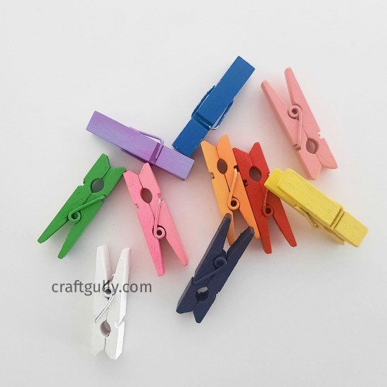 JAGS JustKraft Multi-color Wooden Clips 35mm Pack of 100 - Great for Crafts  & Photos