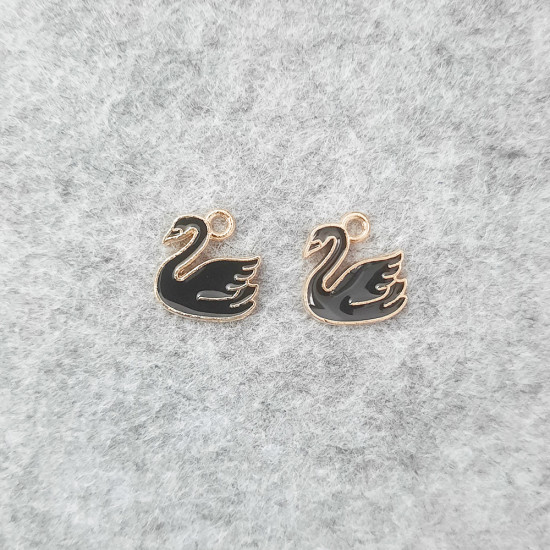 Enamel Charms 14mm - Swan #1 - Black - 2 Charms