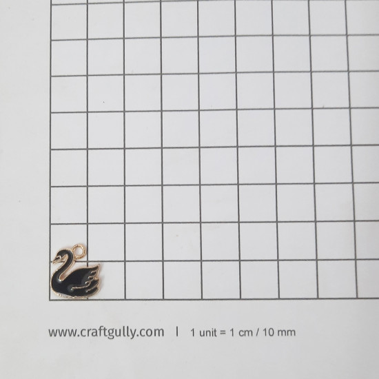 Enamel Charms 14mm - Swan #1 - Black - 2 Charms