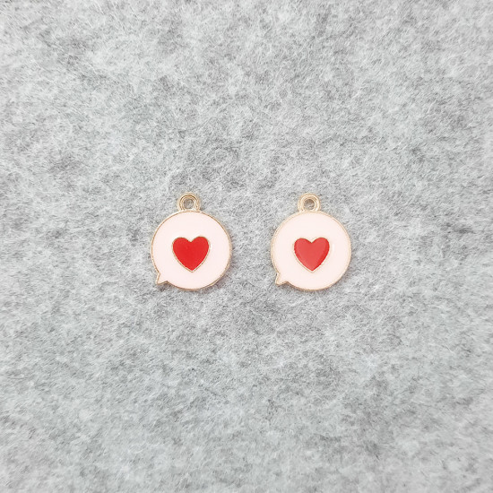 Enamel Charms 17mm - Heart #5 - Pink & Red - 2 Charms