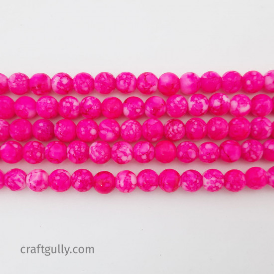 Mottled Glass Beads 6mm - Hot Pink - 1 String