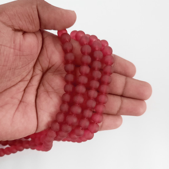 Glass Beads 8mm Round - Matte Red Frosted - 1 String / 100 beads