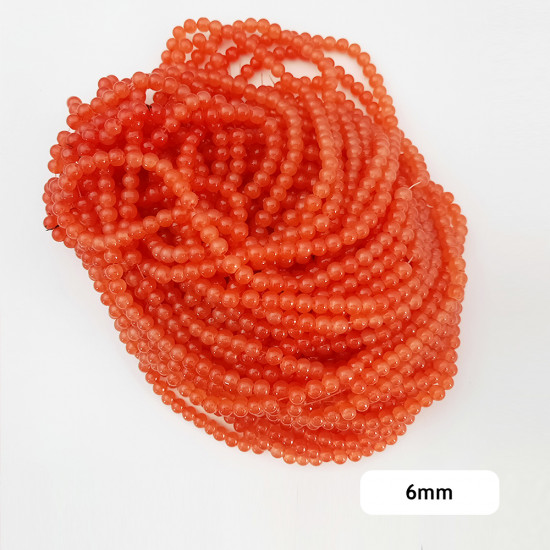 Glass Beads 6mm Round - T. Orange - 1 String / 140 Beads