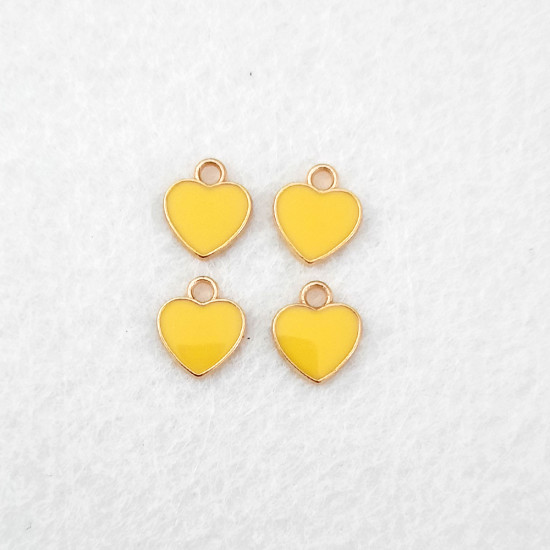 Enamel Charms 12mm - Heart #9 - Yellow - 4 Charms