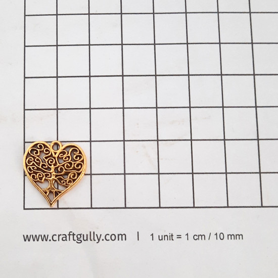 Metal Charms 20mm Heart #11 - Golden - 6 Charms