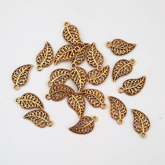 Metal Charms 19mm Leaf #4 - Golden - 20 charms