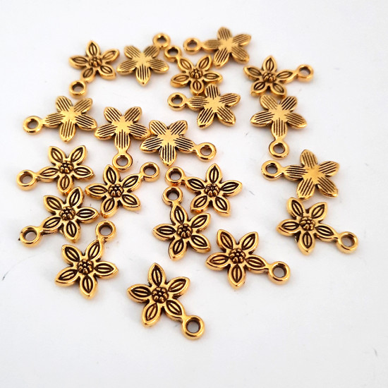 Metal Charms 14mm Flower #25 - Golden - 20 Charms