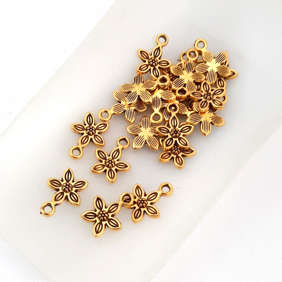 Metal Charms 14mm Flower #25 - Golden - 20 Charms