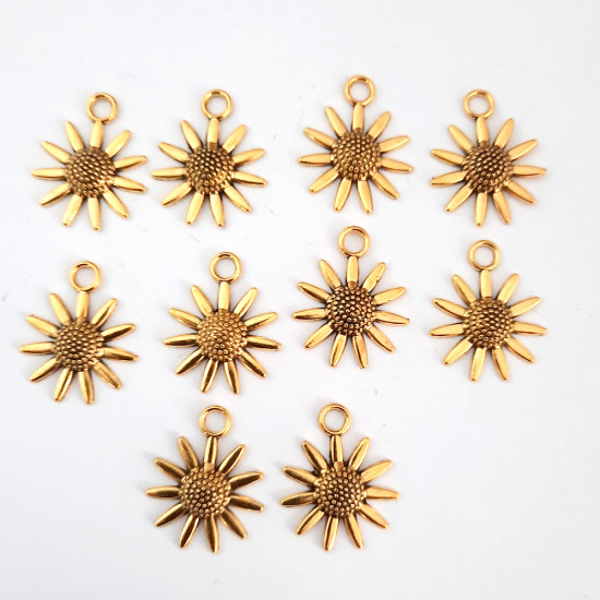 Metal Charms 22mm Flower #26 - Golden - 10 Charms
