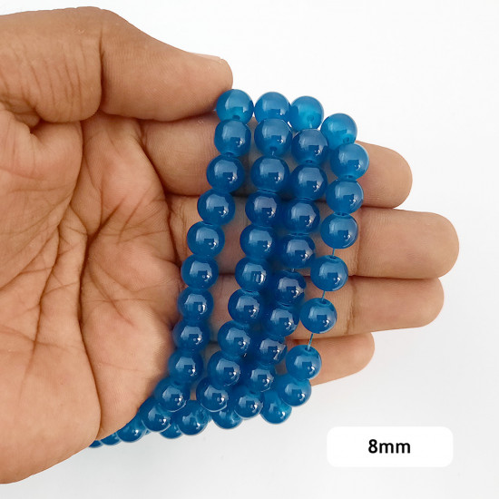 Glass Beads 8mm Round - Ocean Blue - 1 String / 100 Beads
