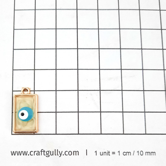 Resin Charms 20mm Rectangle - Evil Eye - White - 2 Charms