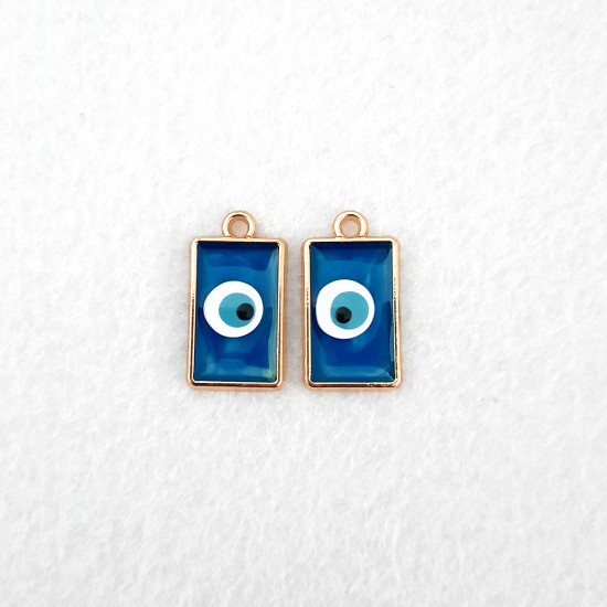 Resin Charms 20mm Rectangle - Evil Eye - Blue - 2 Charms