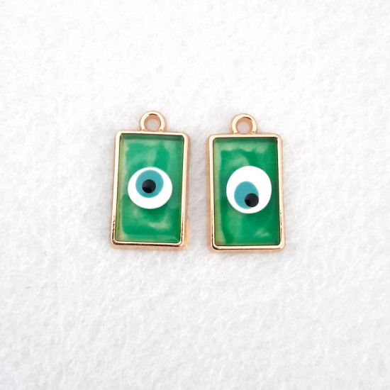 Resin Charms 20mm Rectangle - Evil Eye - Green - 2 Charms