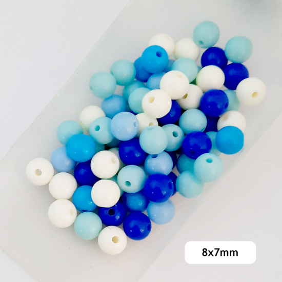 Acrylic Beads 8mm Round - Blue Assorted - 20gms / 70 Beads
