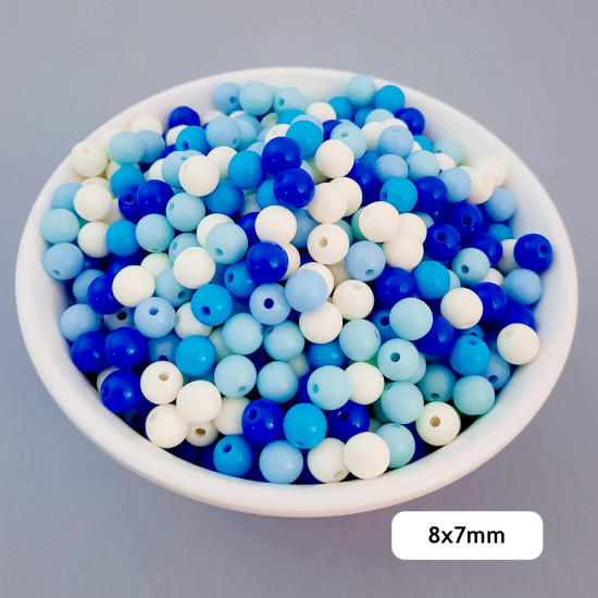 Acrylic Beads 8mm Round - Blue Assorted - 20gms / 70 Beads