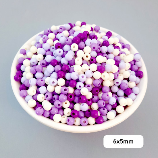 Acrylic Beads 6mm Round - Purple Assorted - 20gms / 185 Beads