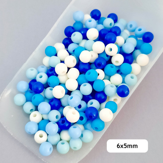 Acrylic Beads 6mm Round - Blue Assorted - 20gms / 185 Beads