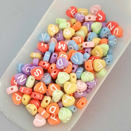 Acrylic Beads 7mm Alphabet Heart - Assorted - 170 Beads
