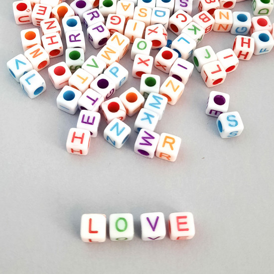Acrylic Beads 6mm Alphabet Cube - Assorted - 130 Beads