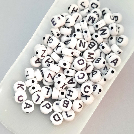 Acrylic Beads 7mm Alphabet Disc - White - 140 Beads