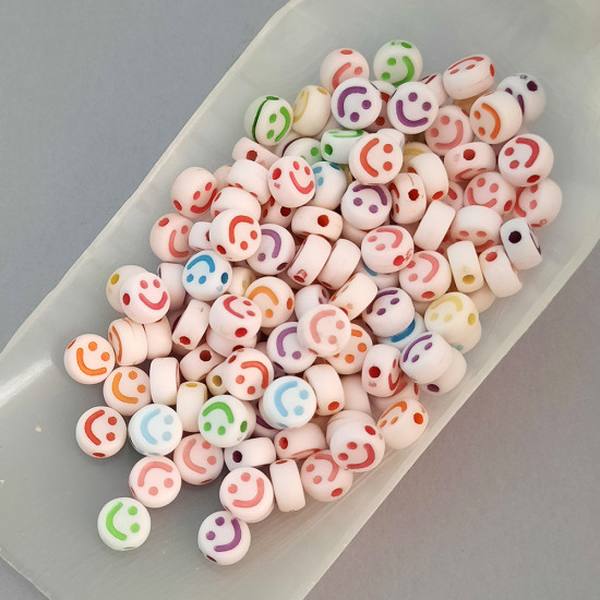 Acrylic Beads 7mm Disc Smiley - Assorted - 140 Beads