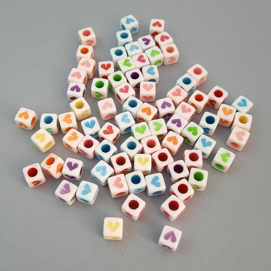 Acrylic Beads 7mm Cube Heart - Assorted - 75 Beads