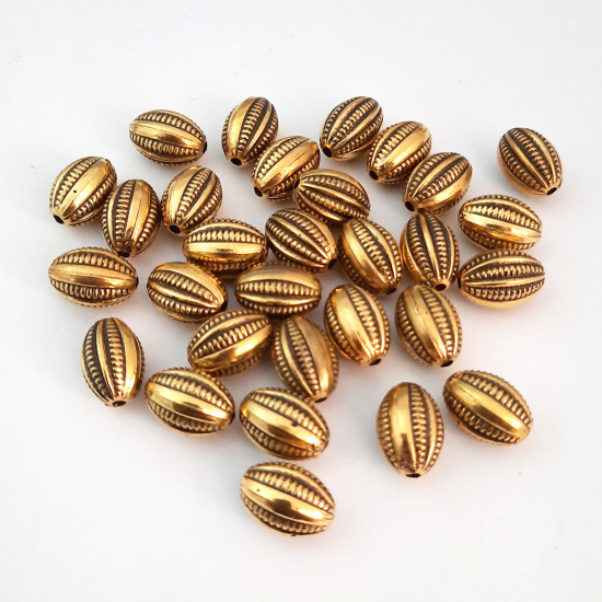 Acrylic Beads 14mm Oval Design #22 - Antique Gold - 30 Beads