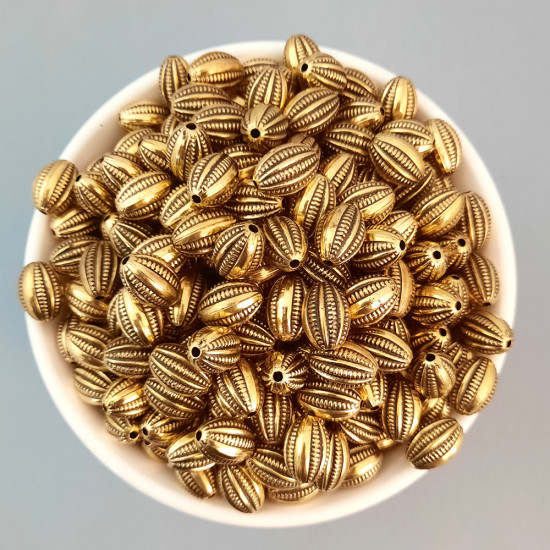 Acrylic Beads 14mm Oval Design #22 - Antique Gold - 30 Beads