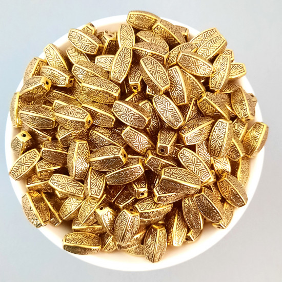 Acrylic Beads 16mm Pipe Design #23 - Antique Gold - 30 Beads