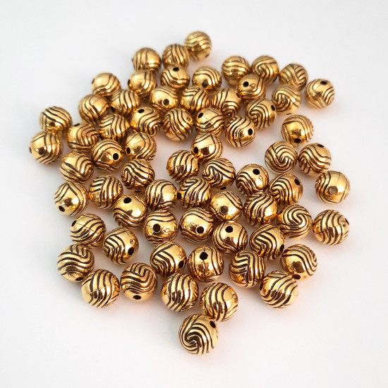 Acrylic Beads 8mm Round Design #25 - Antique Gold - 66 Beads