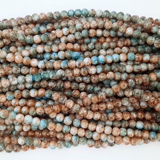 Mottled Glass Beads 8mm - Brown & Blue - 1 String / 100 Beads