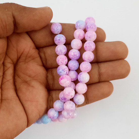 Mottled Glass Beads 8mm - Light Pink & Blue - 1 String / 100 Beads