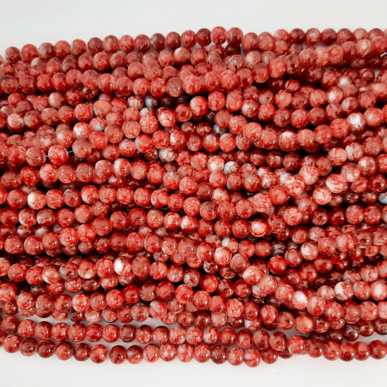 Mottled Glass Beads 8mm - Dark Red - 1 String / 100 Beads