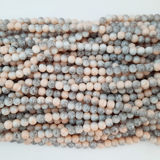 Mottled Glass Beads 8mm - Grey & Peach - 1 String / 100 Beads