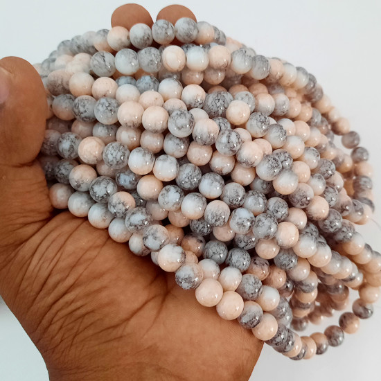 Mottled Glass Beads 8mm - Grey & Peach - 1 String / 100 Beads