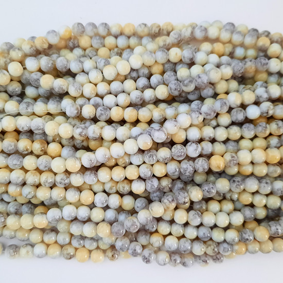 Mottled Glass Beads 8mm - Grey & Yellow - 1 String / 100 Beads