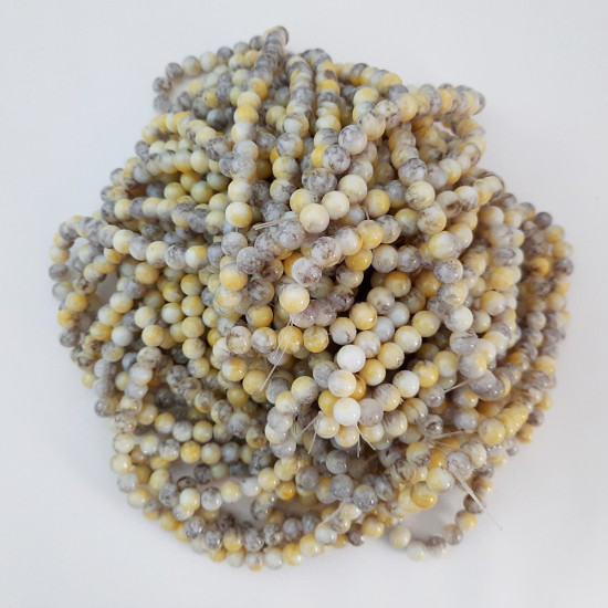 Mottled Glass Beads 8mm - Grey & Yellow - 1 String / 100 Beads