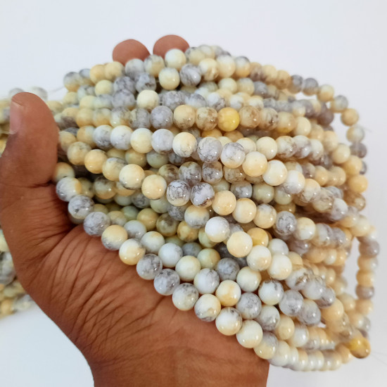 Mottled Glass Beads 8mm - Grey & Yellow - 1 String / 100 Beads