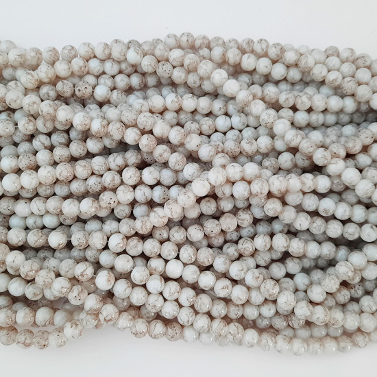 Mottled Glass Beads 8mm - Light Grey - 1 String / 100 Beads