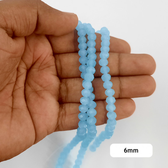 Glass Beads 6mm Rondelle Faceted - Light Blue - 1 String / 80 Beads