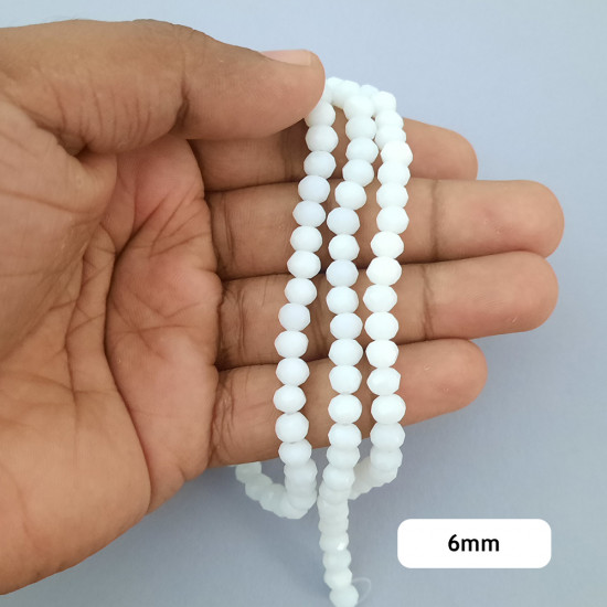 Glass Beads 6mm Rondelle Faceted - White - 1 String / 80 Beads