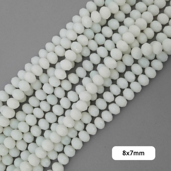 Glass Beads 8mm Rondelle Faceted - White - 1 String / 65 Beads