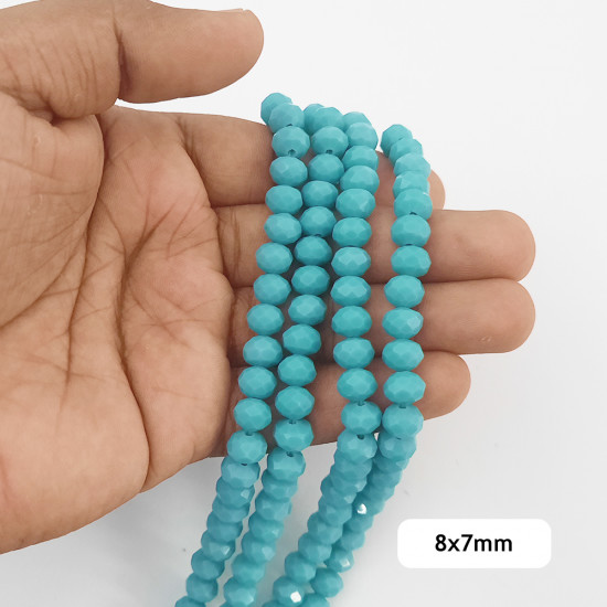 Glass Beads 8mm Rondelle Faceted - Turquoise - 1 String / 65 Beads