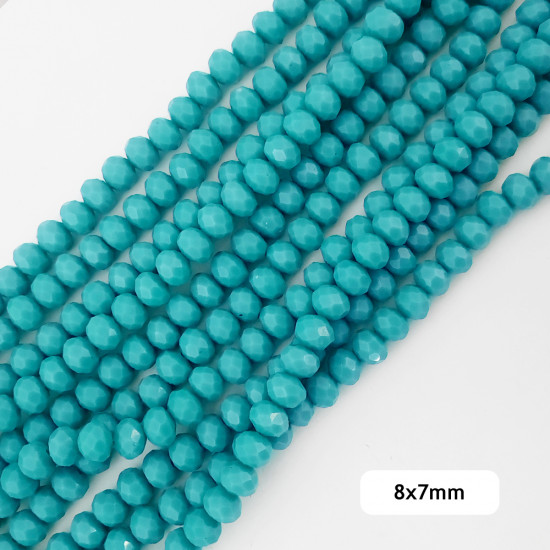 Glass Beads 8mm Rondelle Faceted - Turquoise - 1 String / 65 Beads