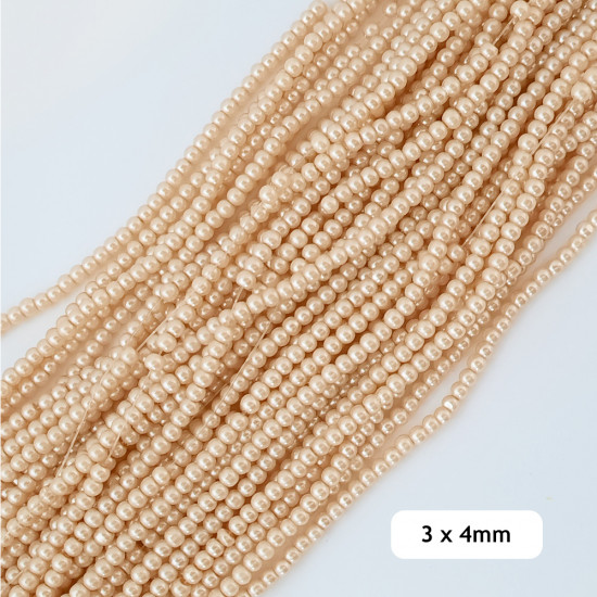 Glass Beads 3x4mm Pearl Finish - Light Gold - 1 String / 200 Beads