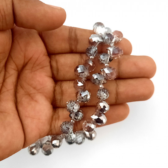 Glass Beads 10mm Drop Faceted With Top Drill - Grey Lustre - 1 String / 45 Beads