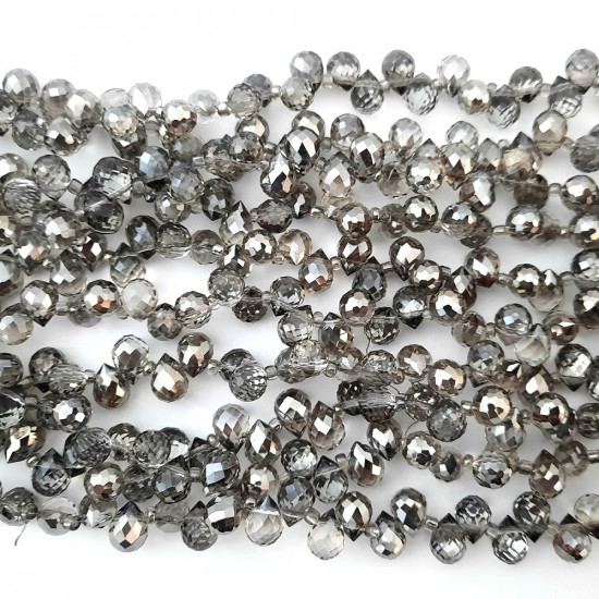 Glass Beads 10mm Drop Faceted With Top Drill - Grey Lustre - 1 String / 45 Beads