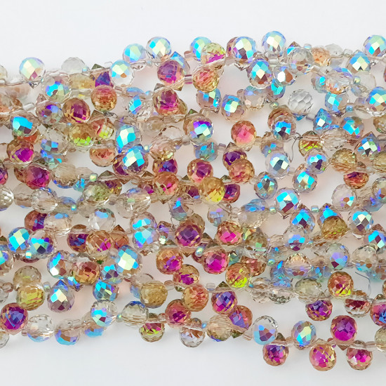 Glass Beads 10mm Drop Faceted With Top Drill - Rainbow Lustre - 1 String / 45 Beads